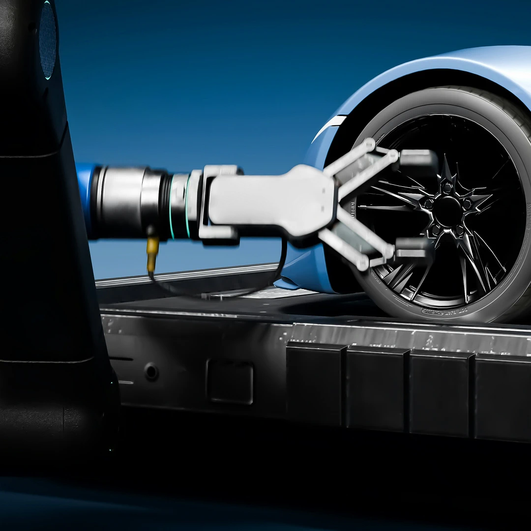 Automated robotic arm assembling a car wheel