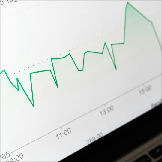 Close-up of a screen with a green line graph.