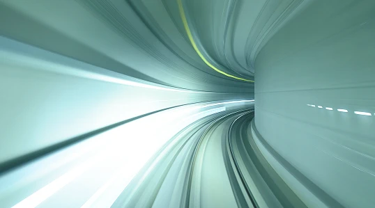 View of a futuristic, curved tunnel with motion blur, creating a sense of agility and flexibility.