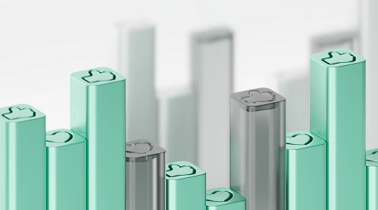 Growth bar chart with green and gray columns