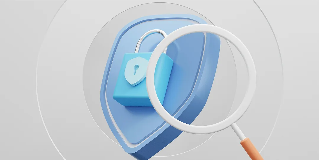 Abstract illustration of a padlock on a blue shield