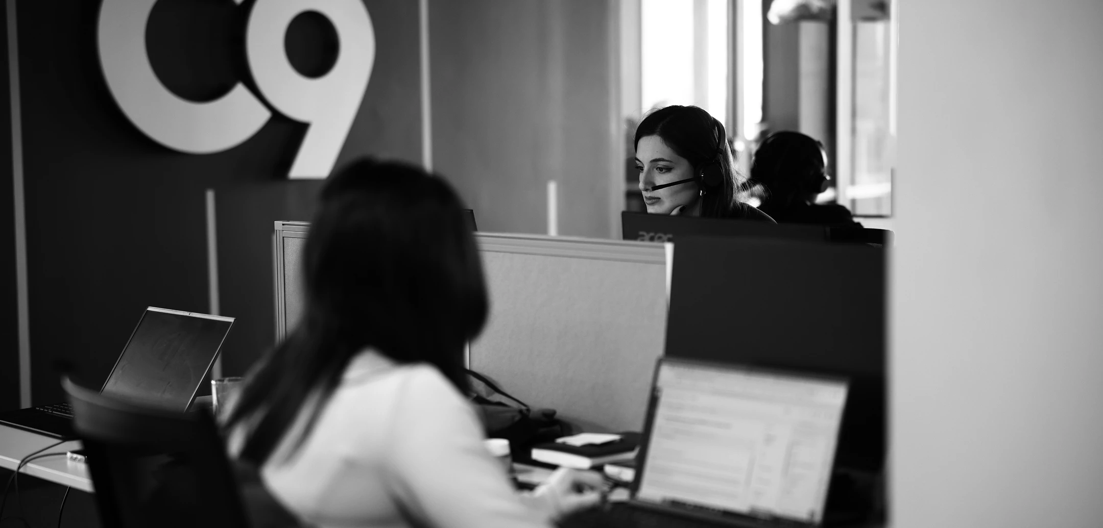 Customer support representative working in a call center