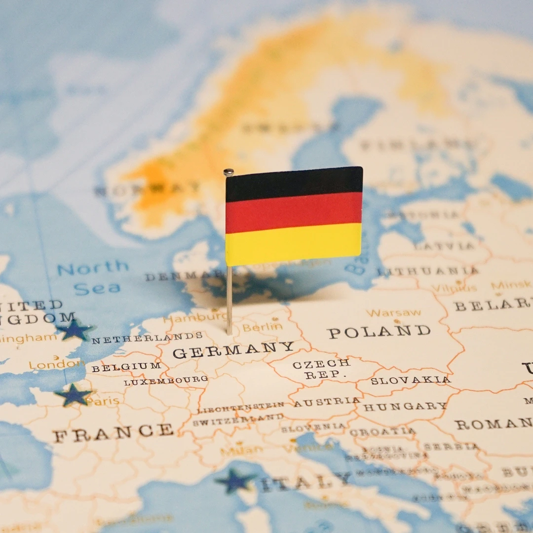 German flag on a map of Europe