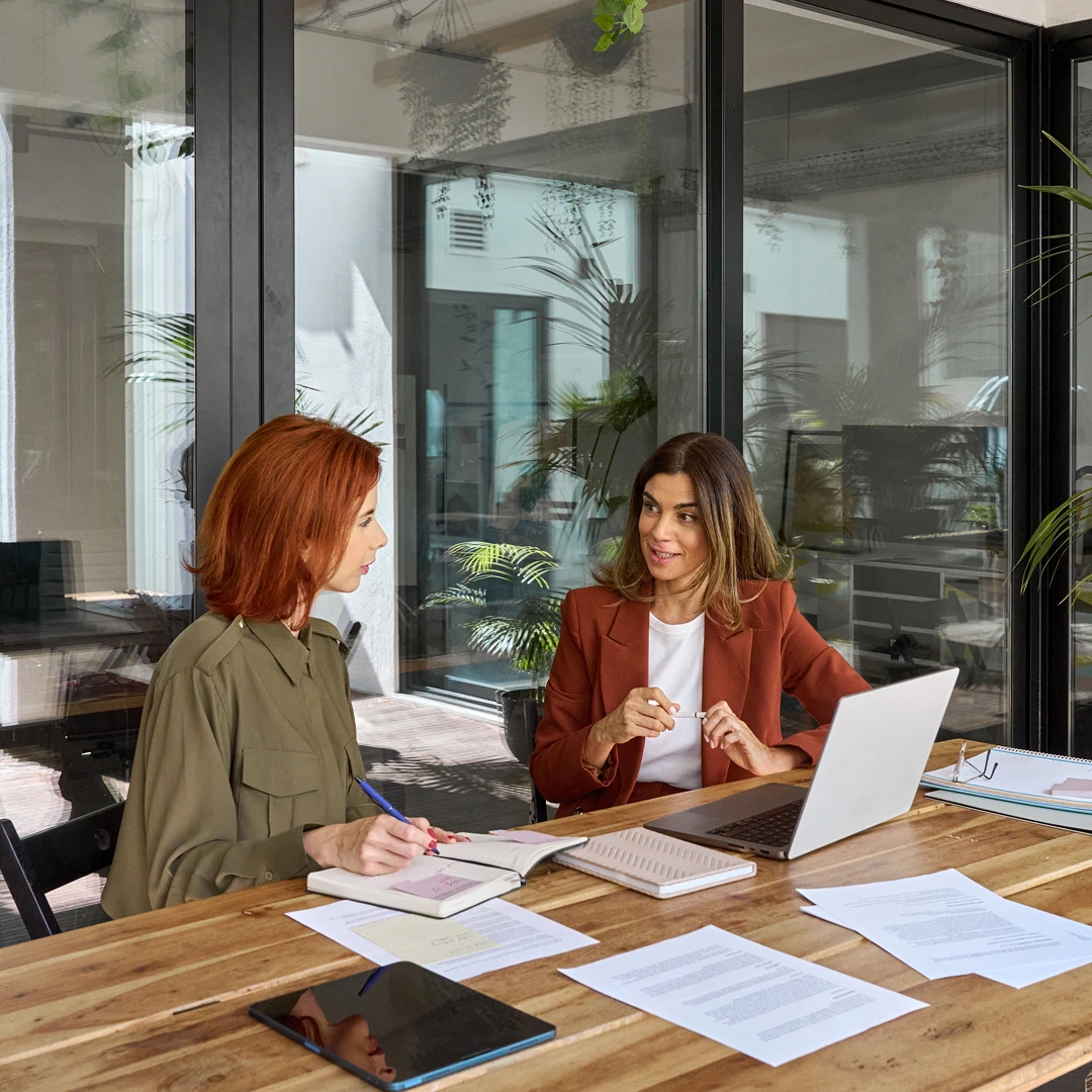 Professional businesswomen collaborate at modern office in Albania