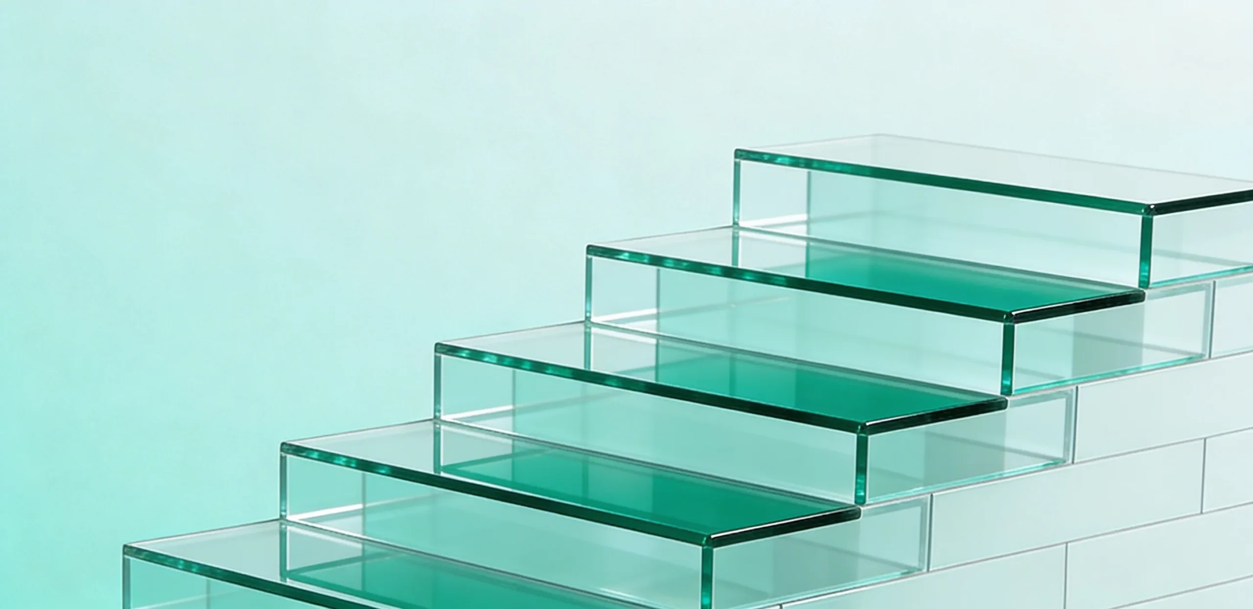 Transparent stairs on a light green background
