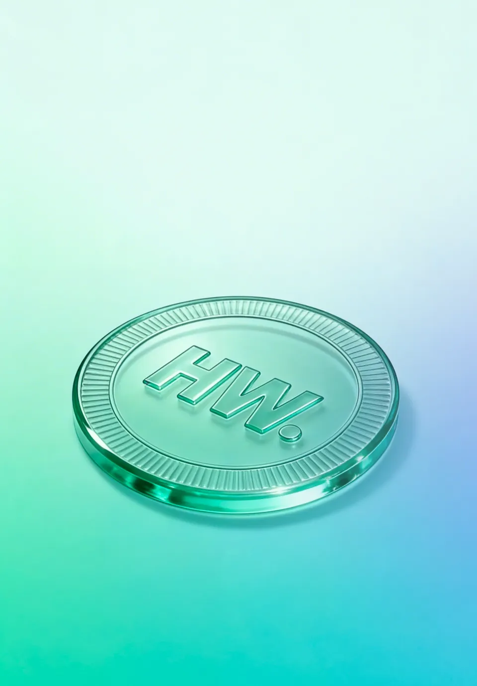 Transparent coin with the "HW" logo.