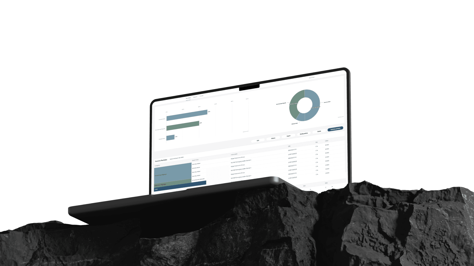 a laptop on a rock showcasing the solution's user interface