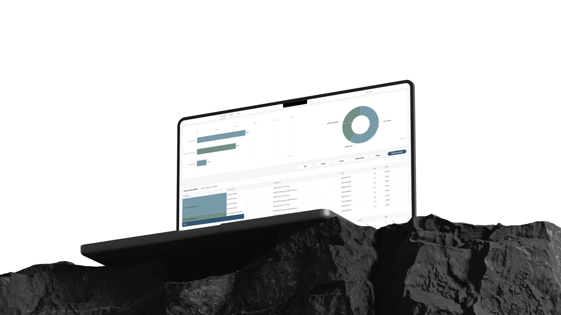 a laptop on a rock showcasing the solution's user interface