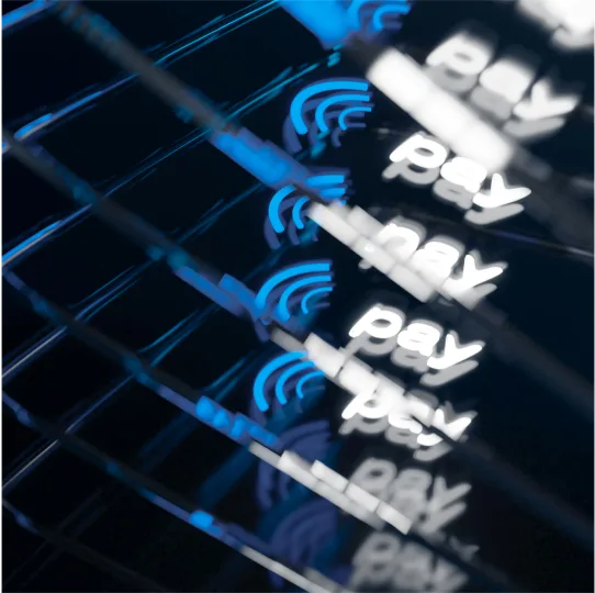 a blurry image with pay logos