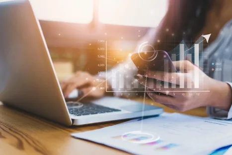 A woman conducts Social listening
