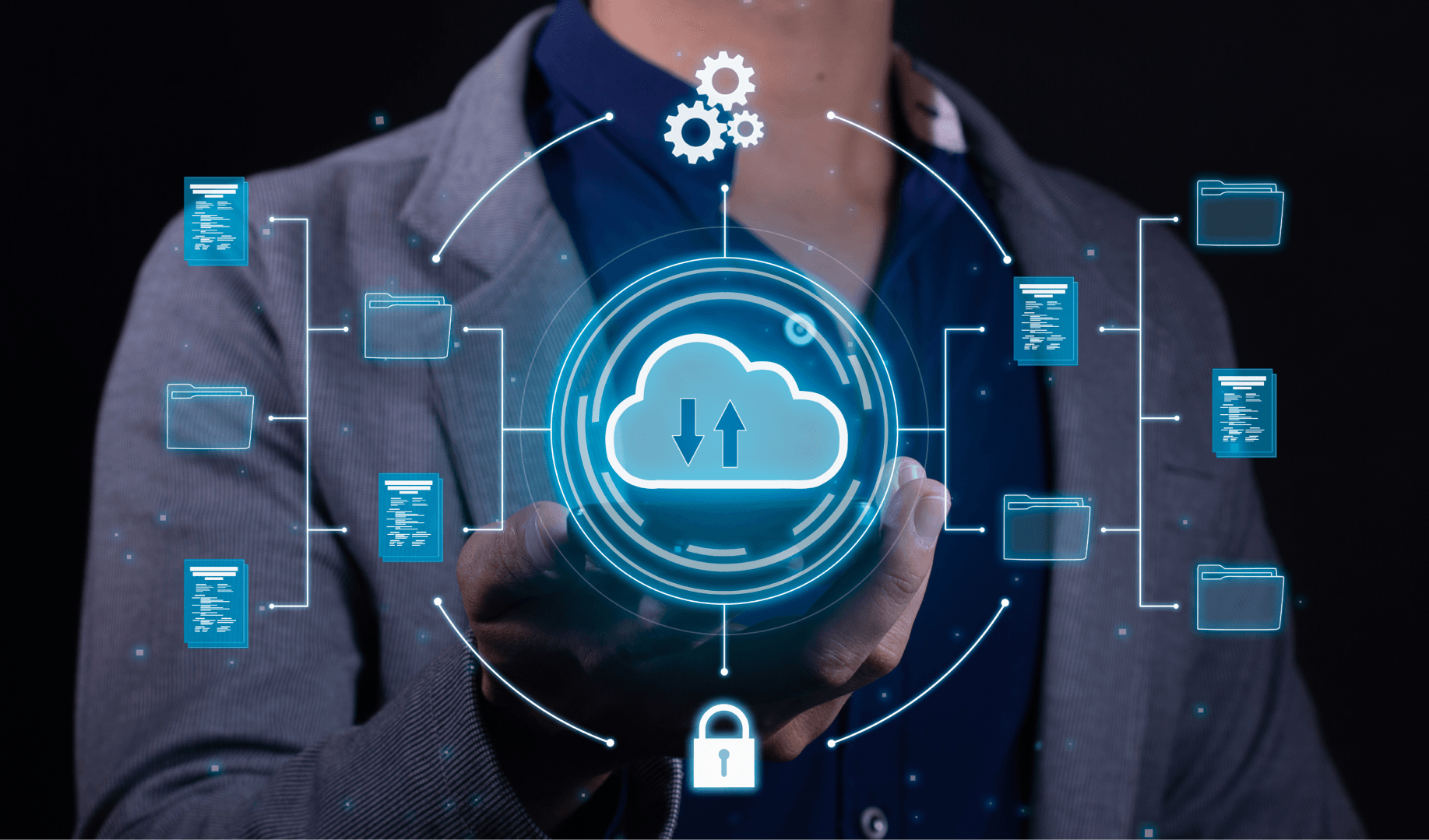Abstract illustration of cloud data storage and transfer