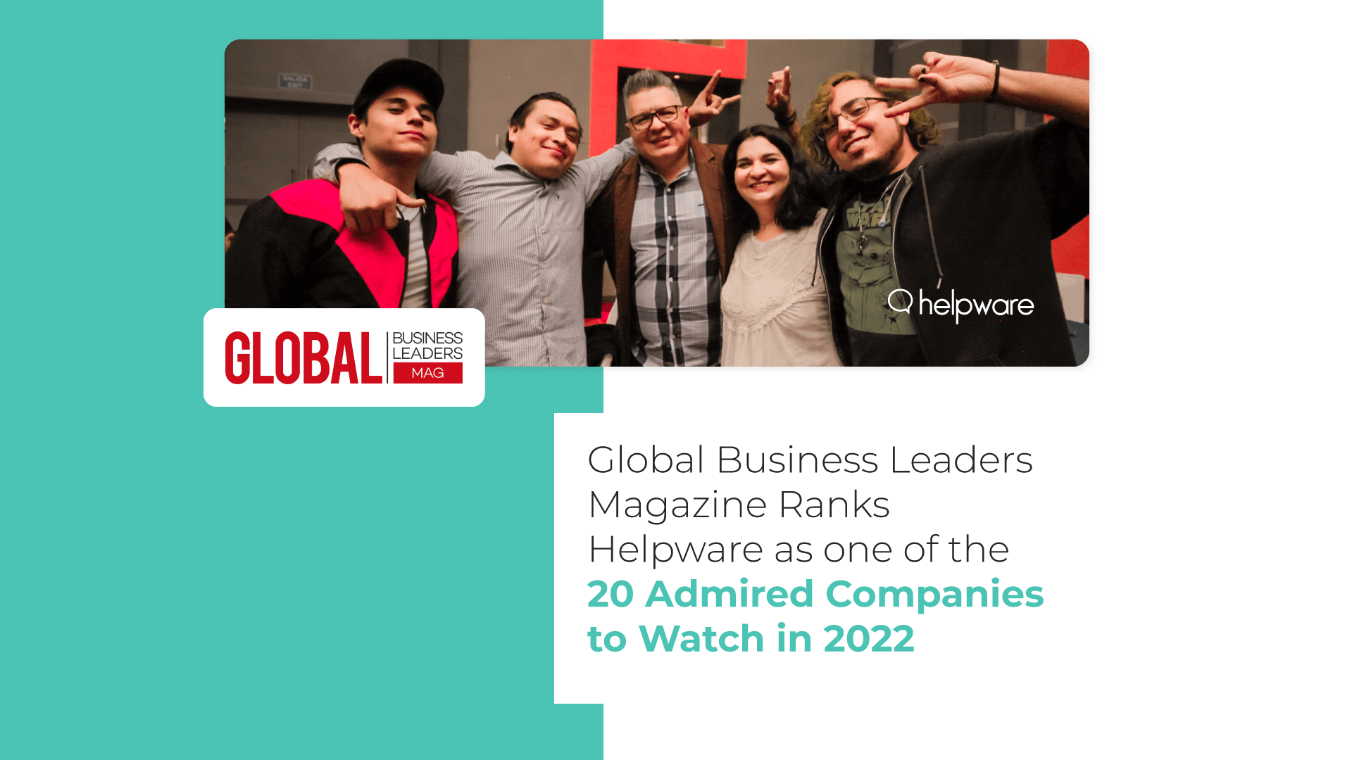 Smiling and enthusiastic Helpware team members posing together