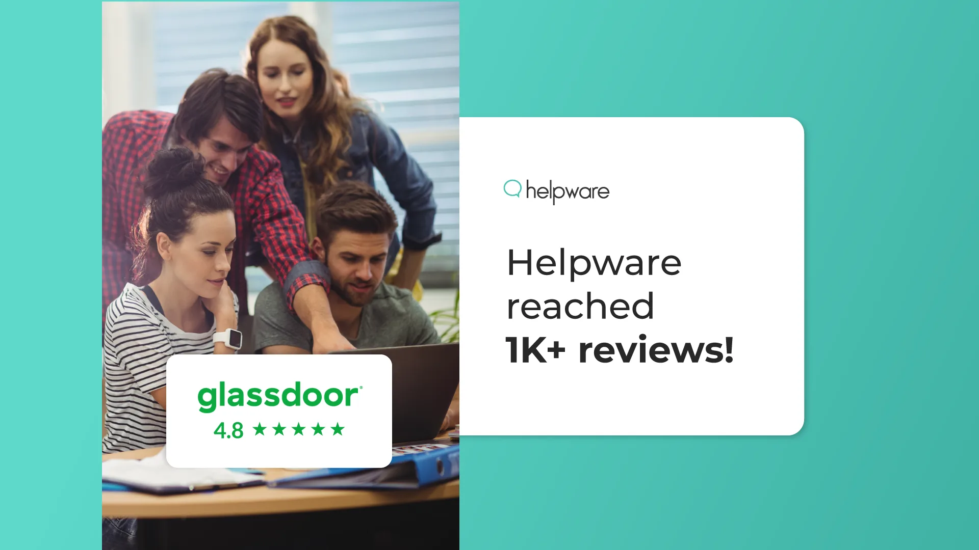 Four colleagues collaborating and working together, with one of them pointing at the laptop screen