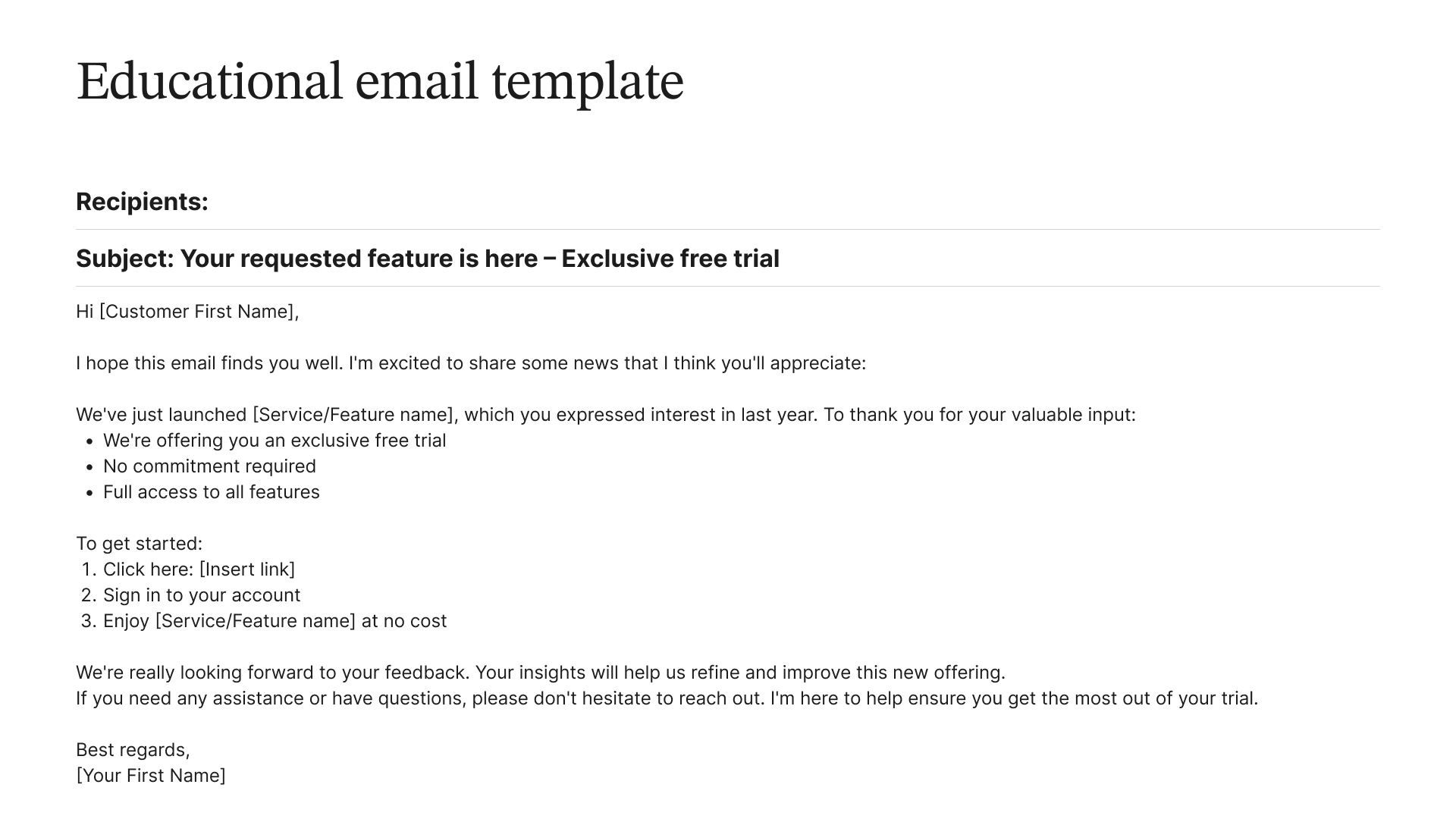 Example of an educational email template.