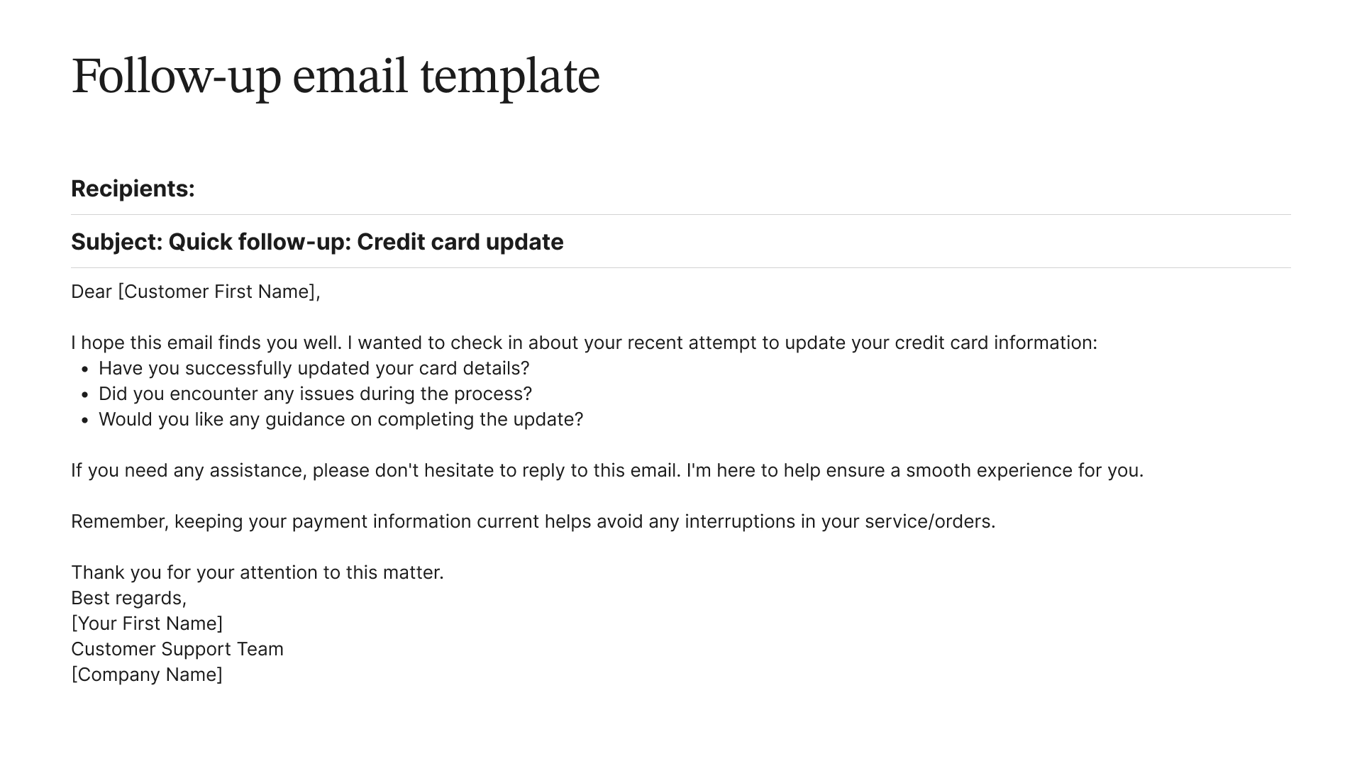 Example of a follow-up email template.
