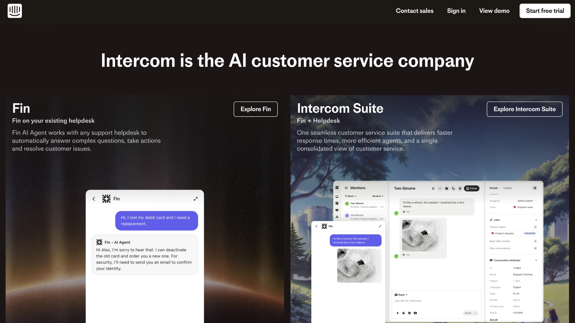 Intercom website homepage.