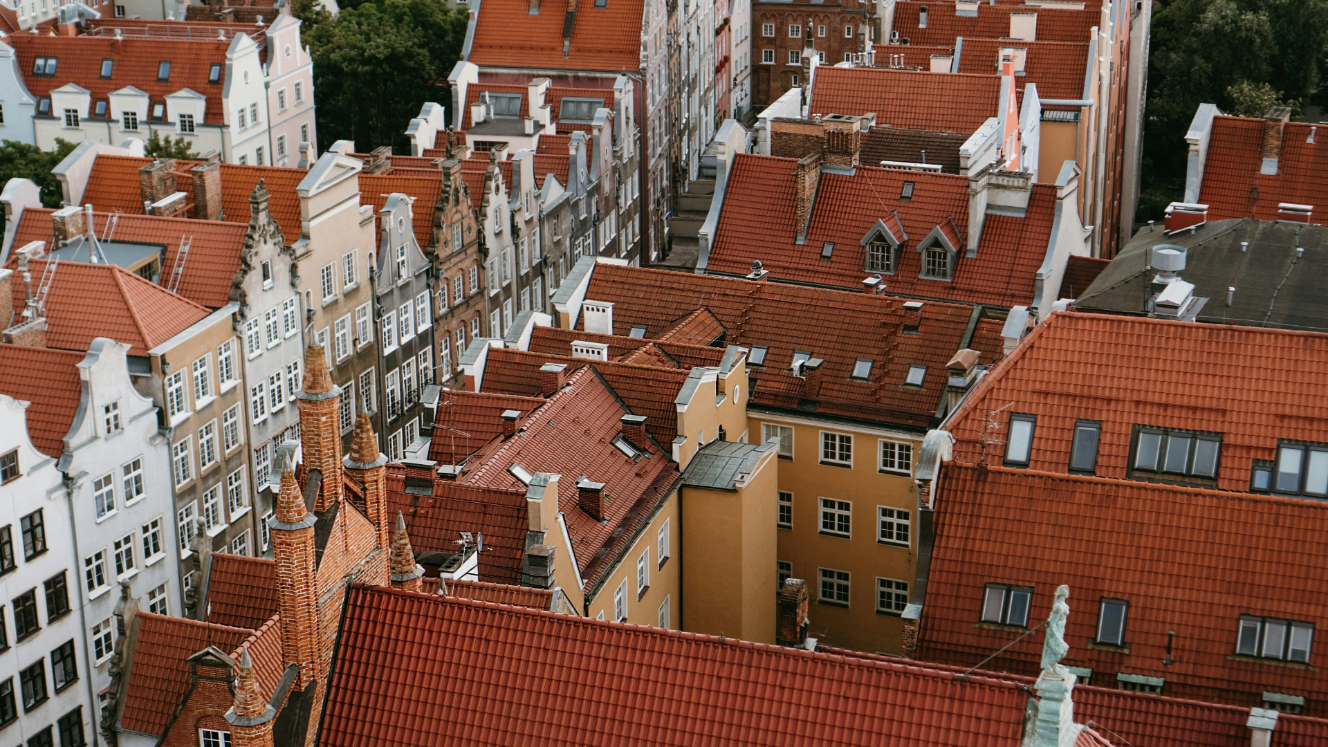 View over the red-tiled roofs of Gdansk, Poland.