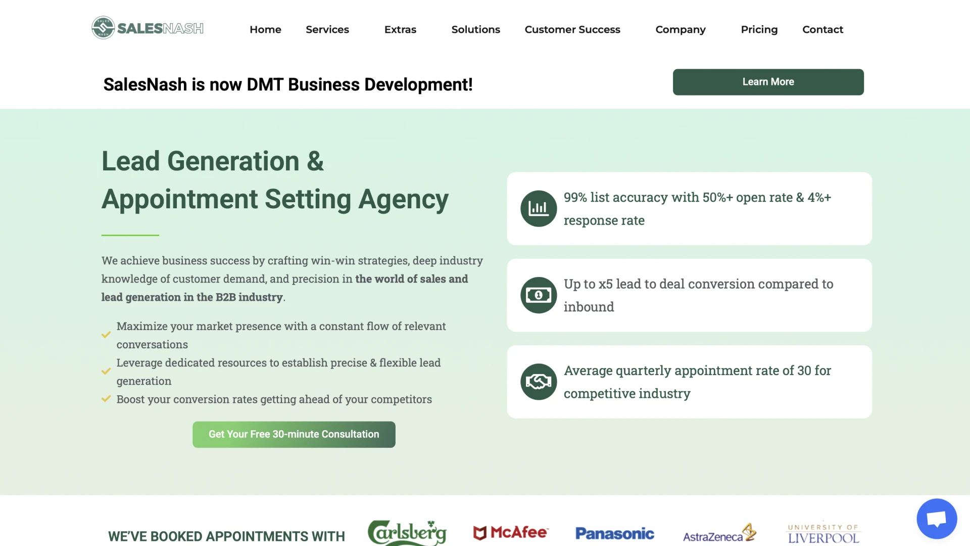 SalesNash website homepage.