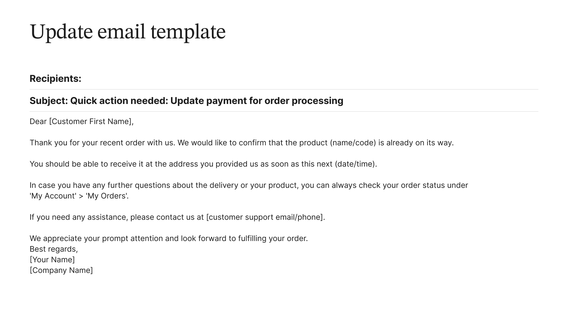 Example of an update email template.