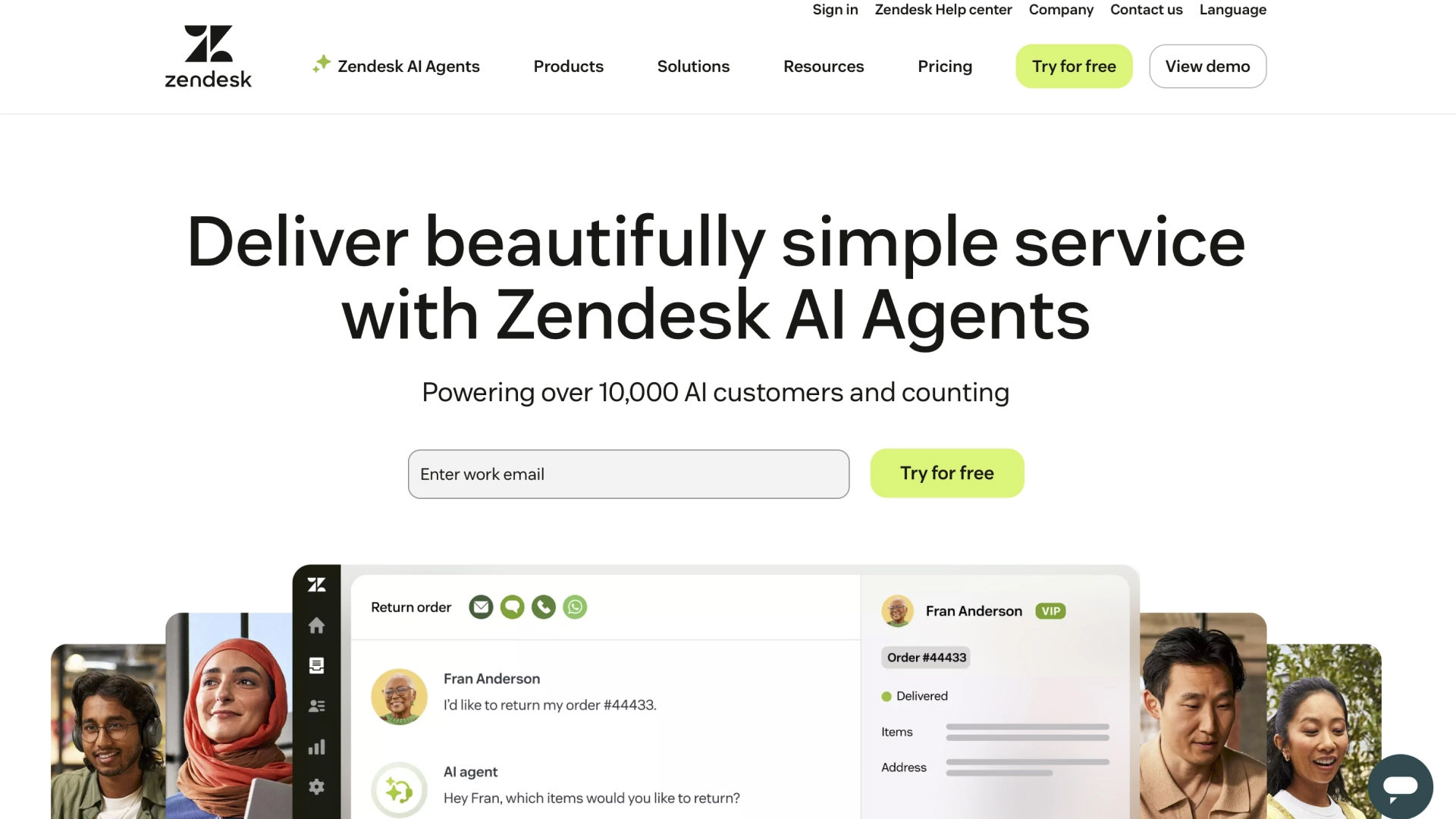 Zendesk website homepage.